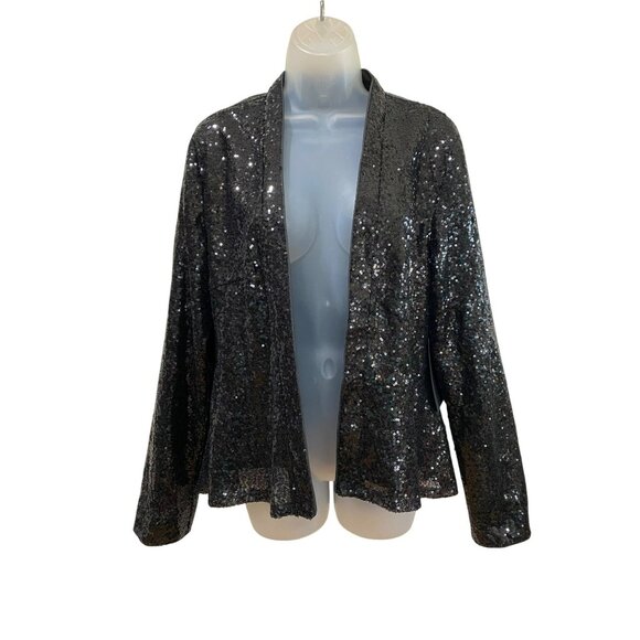 NWT Bagatelle Collection Black Sequin Open Front Blazer Jacket Lined Size M - Picture 9 of 9